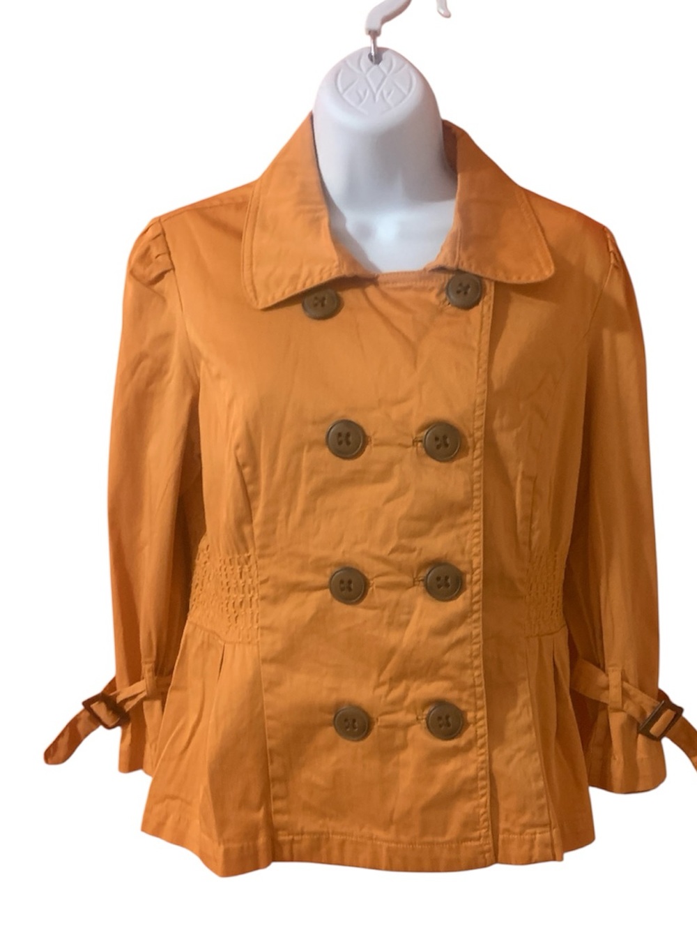 American Rag Double-Breasted Peplum Trench Jacket - Orange M